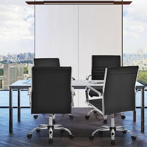 PU Leather Office Chair High Back Conference Task Chair Black (Set of 2)