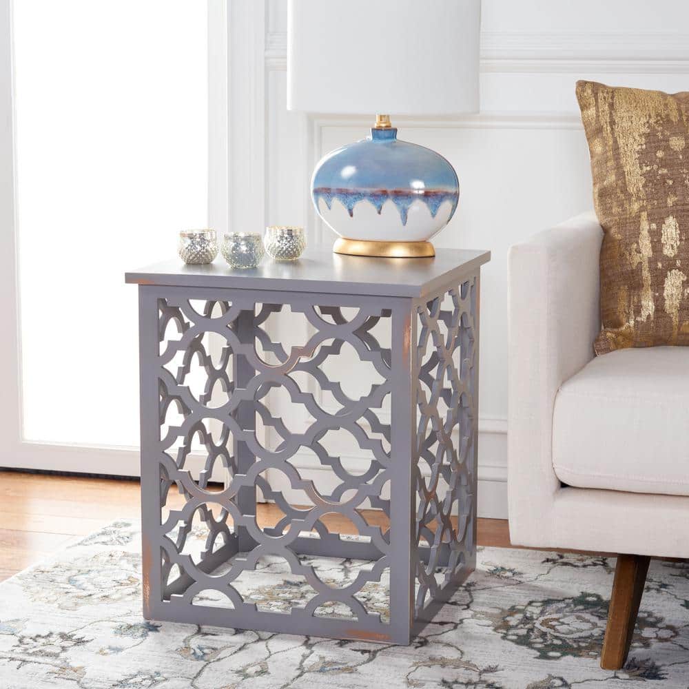 Gray Wood Latticework Square End Table