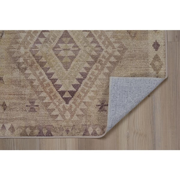 Park Casey Sand and Brown 8x10 ft. Traditional Woven Distressed Polyester Rectangle Indoor Area Rug