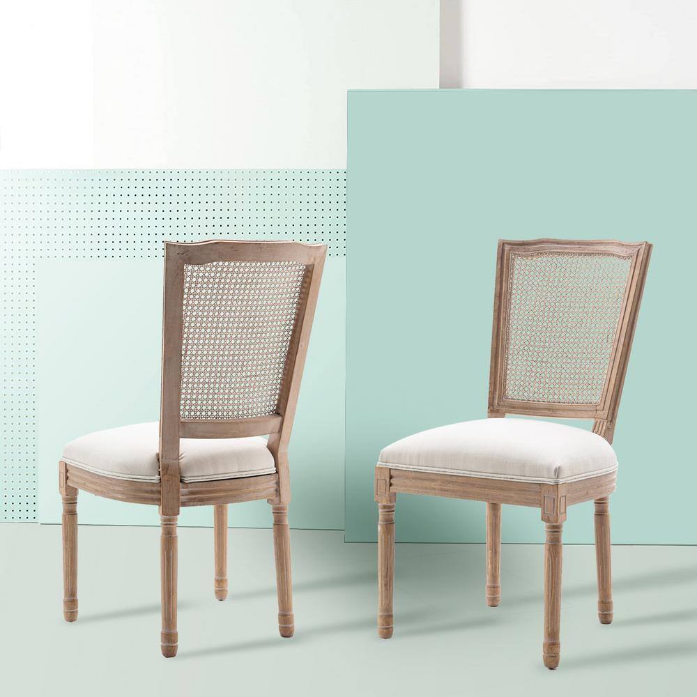Beige High Back Rattan and Cane Side Chair Set