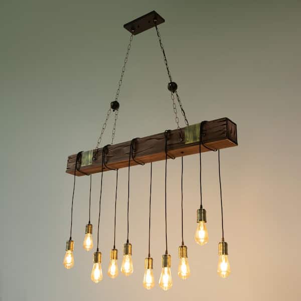 OUKANING 46.46 in. 10-Light Rustic Industrial Brown Linear Island