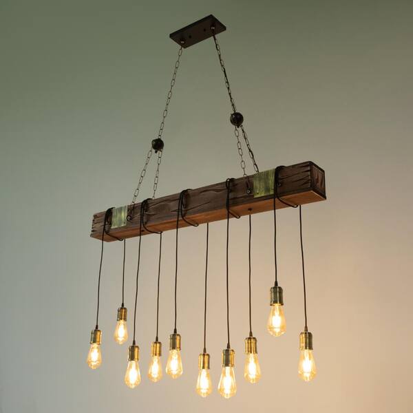 OUKANING 46.46 in. 10-Light Rustic Industrial Brown Linear Island