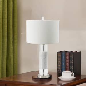 28 in. White Marble Modern Integrated LED Table Lamp for Living Room, Bedroom, Office with White Metal Shade