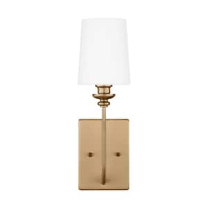 Bellevue 1-Light Satin Brass Wall Sconce with Frosted White Glass Shade