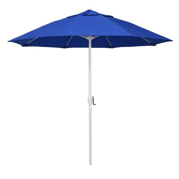 California Umbrella 9 ft. Matted White Aluminum Market Patio Umbrella Fiberglass Ribs and Auto Tilt in Pacific Blue Pacifica