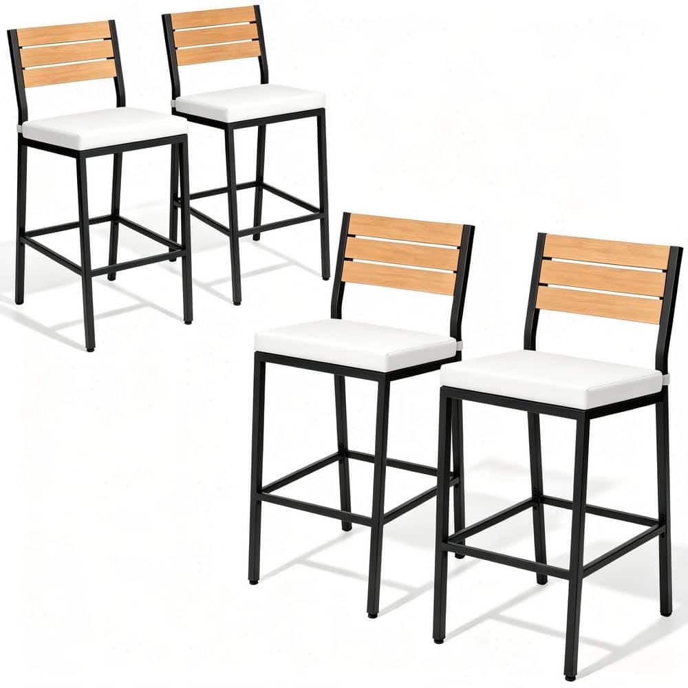 4-Pack Metal Bar Stool 600 lbs Capacity Outdoor Bar Stool with Cushion in White Armless Bar Stool with Footrest Backrest price history on PriceWatchPro