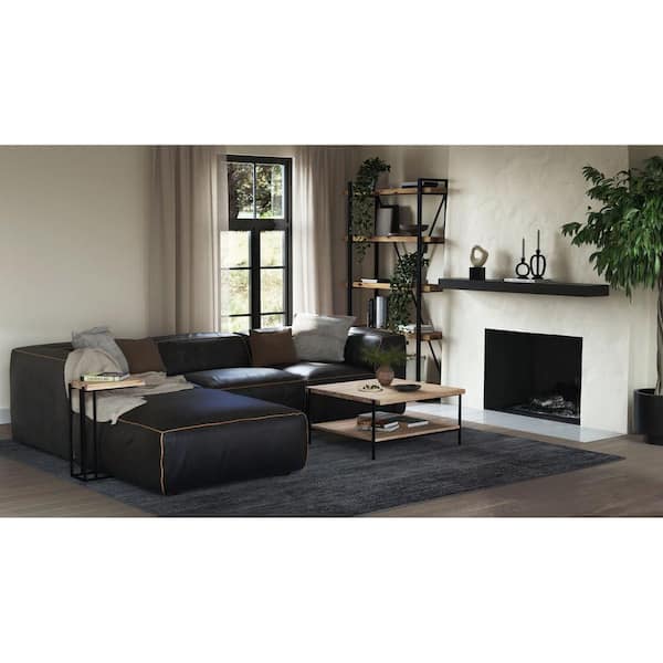 Carpio 16.5 in. Square Solid Oak Wood and Metal Accent Table with Live Edge Detailing