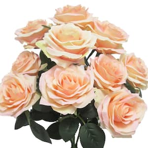 18 in. Deluxe Blush Peach Artificial Queen Rose Flower Stem Bush Bouquet (Set of 2)