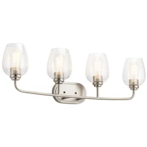 Valserrano 33.5 in. 4-Light Brushed Nickel Traditional Bathroom Vanity Light with Clear Seeded Glass Shade