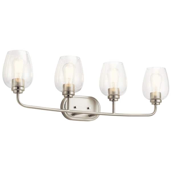 KICHLER Valserrano 33.5 in. 4-Light Brushed Nickel Traditional Bathroom Vanity Light with Clear Seeded Glass Shade