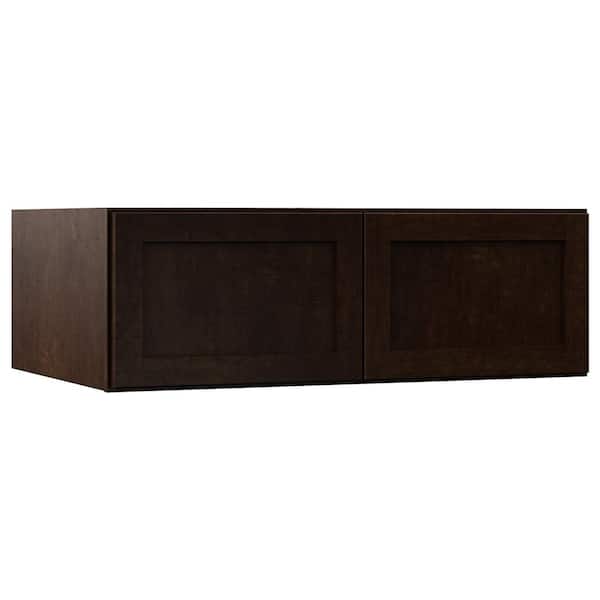 Hampton Bay Shaker 36 in. W x 24 in. D x 12 in. H Assembled Deep Wall Bridge Kitchen Cabinet in Java without Shelf