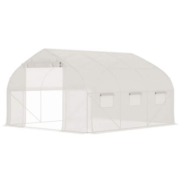 11.4 ft. W x 9.8 ft. D x 6.6 ft. H Walk-in Tunnel Greenhouse, Green House with Zippered Door, 7-Mesh Windows in White