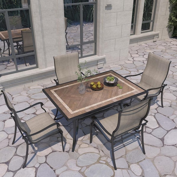Unbranded Cast Aluminum 5-Piece Outdoor Patio Dining Set with Ceramic Tile Top Round Table and Chairs