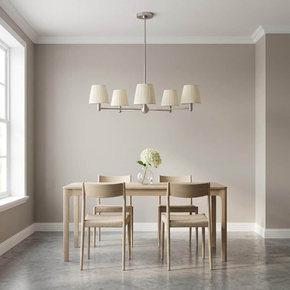 Vilera 33.25 in. W x 7.38 in. H 5-Light Brushed Nickel Chandelier with Mushroom Pleated Fabric Shade, No Bulbs Included price history on PriceWatchPro