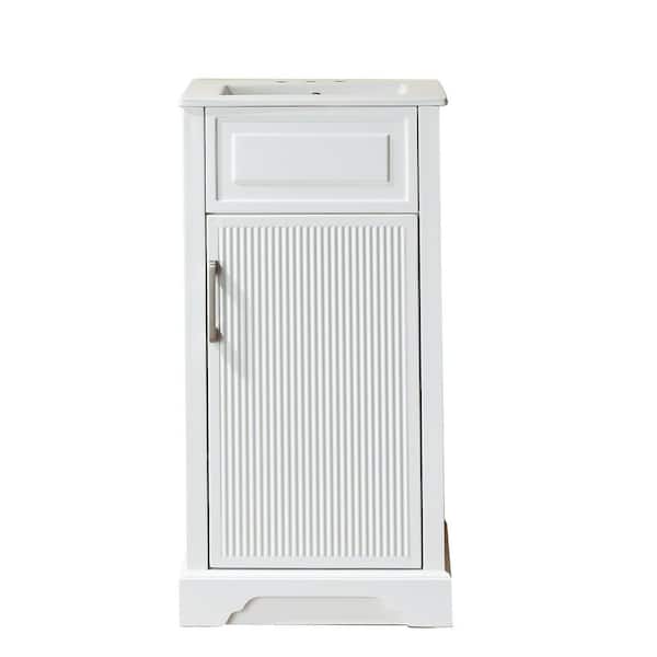 18 in. Solid Wood Freestanding Single Sink White Bath Vanity with Ceramic Top, Soft Close, Assembled