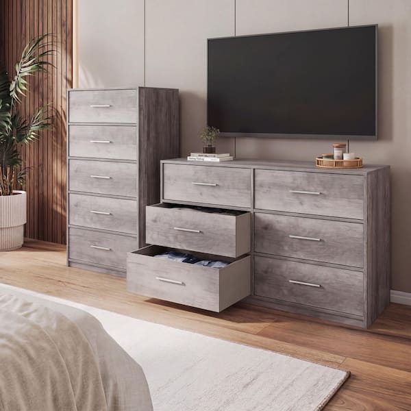 grey 5 drawer dresser Benjara Rea Gray 5-Drawer 17.5 in. Wide Chest of Drawers BM340975 Flat packed STOREMOLLA 5-drawer dresser - light