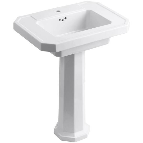 KOHLER Kathryn Fireclay Pedestal Combo Bathroom Sink in White with Overflow Drain