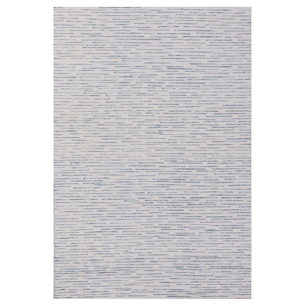 Hillah Modern Ivory/Blue 9 ft. x 12 ft. Striped Organic Wool Indoor Area Ru