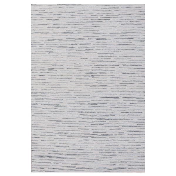 LR Home Hillah Modern Ivory/Blue 9 ft. x 12 ft. Striped Organic Wool Indoor Area Rug