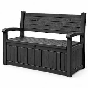 51 in. Wood-Grain Resin Outdoor Storage Bench with 70 Gal. Hidden Storage, Patio Seating, Black