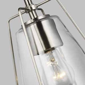 Framework 1-Light Brushed Nickel Hanging Pendant with Clear Glass Shade