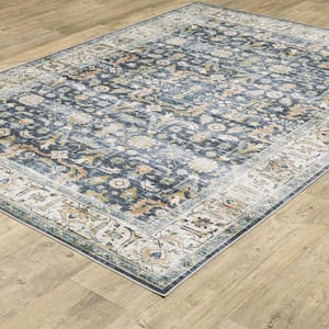 Cascade Blue/Gold 5 ft. x 7 ft. Vintage Persian Polyester Machine Washable Indoor Area Rug