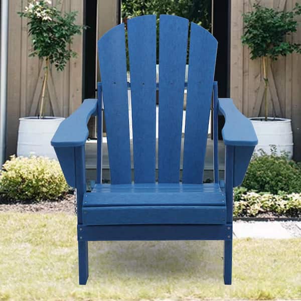 Wildaven Classic Blue Folding Plastic Outdoor Adirondack Chair for Garden Porch Patio Deck Accent Furniture