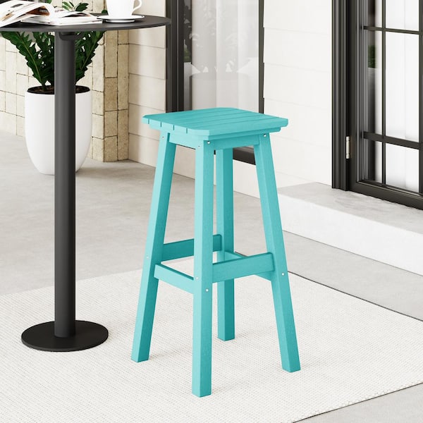 Laguna 29 in. HDPE Plastic All Weather Backless Square Seat Bar Height Outdoor Bar Stool in Turquoise