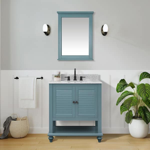 Home Decorators Collection Hamilton 31 in. W x 22 in. D x 35 in. H Single Sink Freestanding Bath Vanity in Sea Glass with Gray Granite Top
