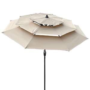 9 ft. 3-Tiers Outdoor Market Umbrella with Push Button Tilt and Crank Patio Umbrella in Beige