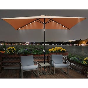 10 ft. Market Rectangular Solar LED Lighted Outdoor Patio Umbrella with Crank and Push Button Tilt in Brown