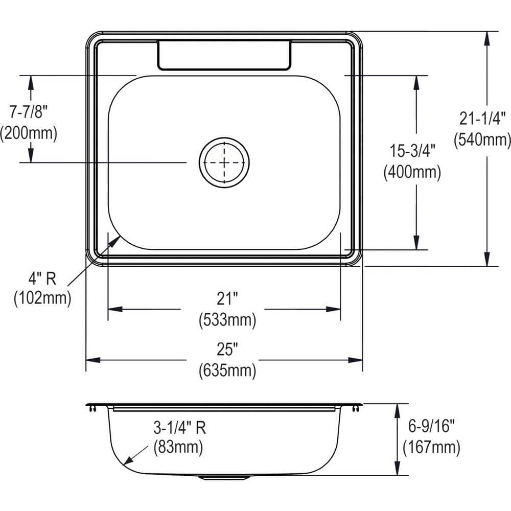 Dayton 25" Stainless Steel Single Bowl Drop-In Sink