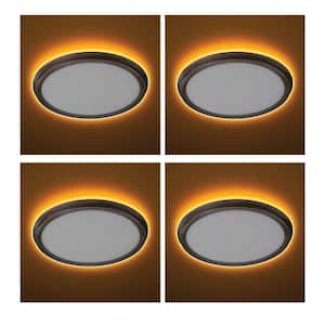 11 in. Oil Rubbed Bronze Beveled Edge Selectable LED Flush Mount with Night Light Feature Ceiling Light (4-Pack)