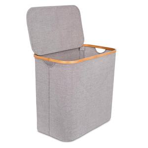 Grey Bamboo and Canvas Hamper with Cut Out Handles
