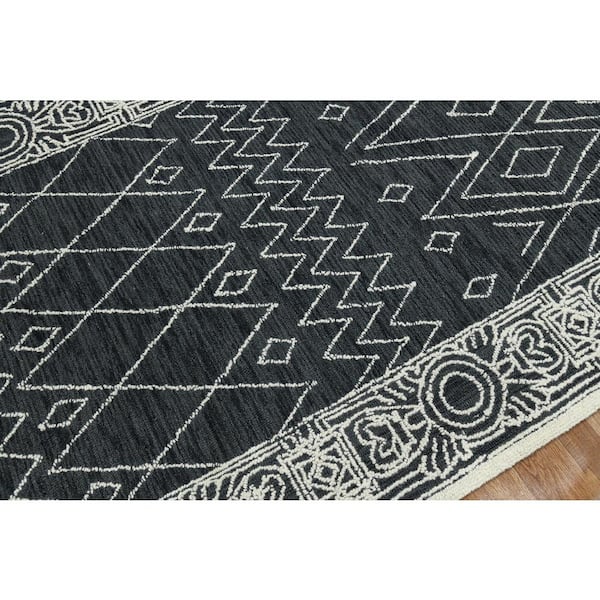 Berlin 2 x 3 Charcoal/White Geometric Pattern Area Rug for High Traffic Living Room Dining Room Bedroom