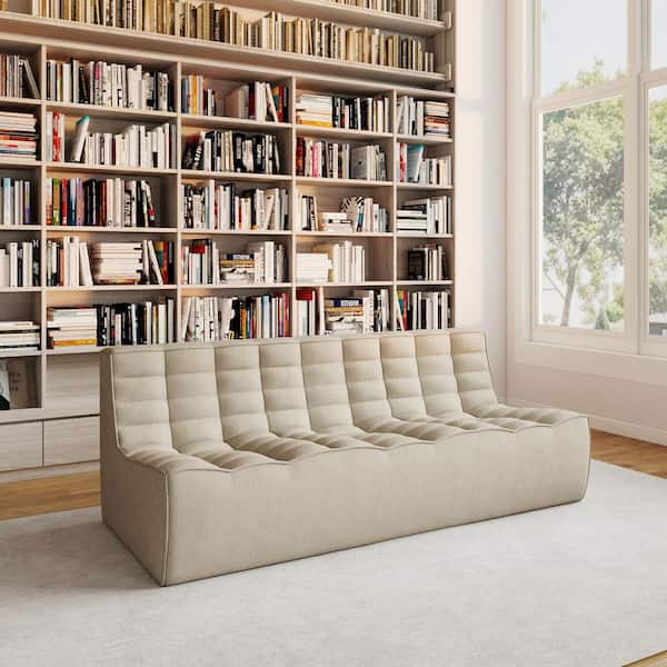 Magic Home Khaki Linen Polyester 3-Seater X-Large (Over 72 in. ) Bean Bag Couch Modern Fireside Lazy Floor Sofa Chair for Apartment