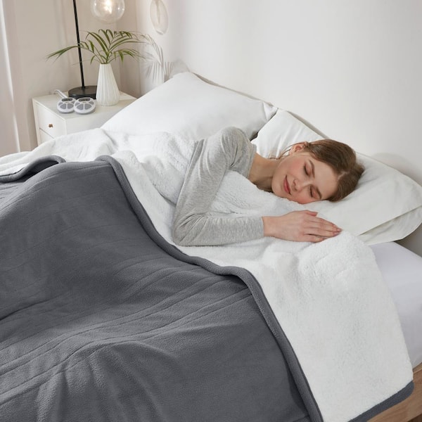 Fleece to Sherpa Dark Grey Fleece Queen Electric Blanket