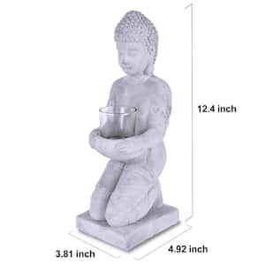12.8 in. H Gray Cement Buddha Garden Statue Tealight Candle Holder Ornament