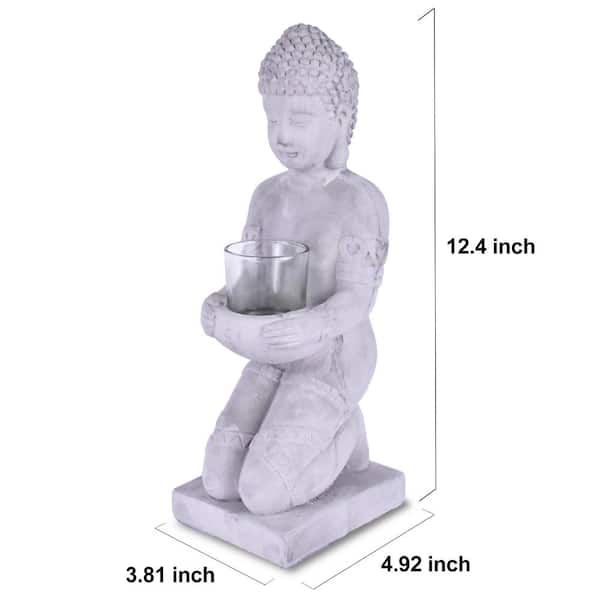 12.8 in. H Gray Cement Buddha Garden Statue Tealight Candle Holder Ornament