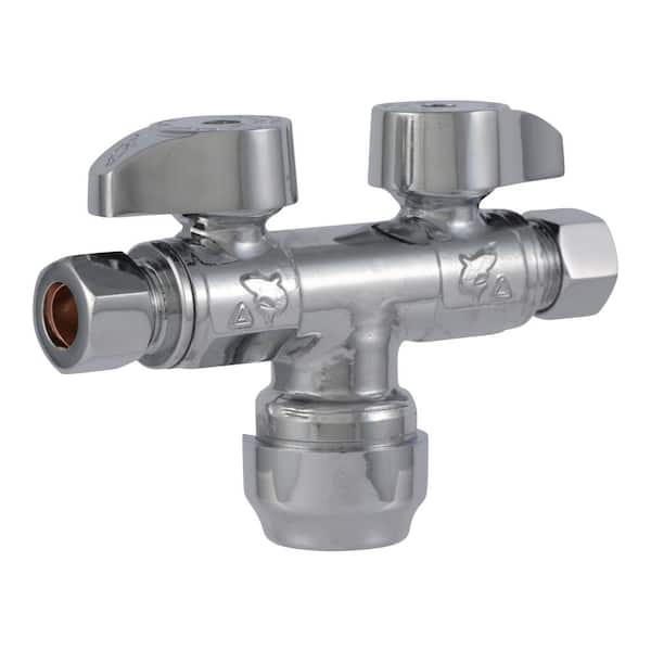 1/2 in. Push to Connect x 3/8 in. O.D. Compression x 3/8 in. O.D. Compression Dual Stop Valve