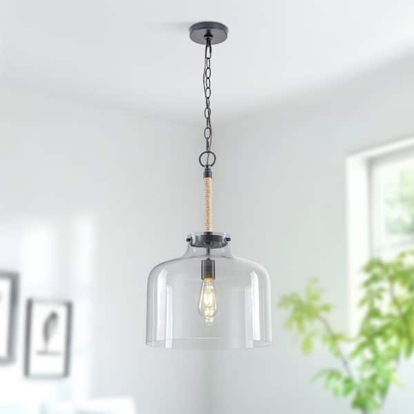 1-Light Black Modern Farmhouse Clear Glass Cloche Pendant Light