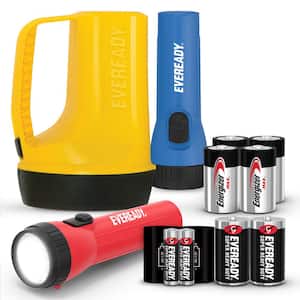 Eveready General Purpose LED Flashlight (2-Pack), Floating Lantern 80 Lumens and MAX D Batteries (4-Pack) - Bundle