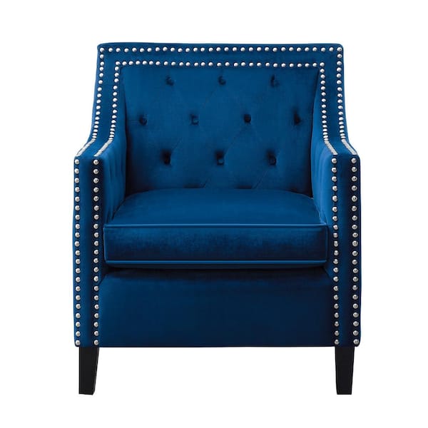 EVERGLADE HOME Ceylon Navy Velvet Tufted Back Accent Chair