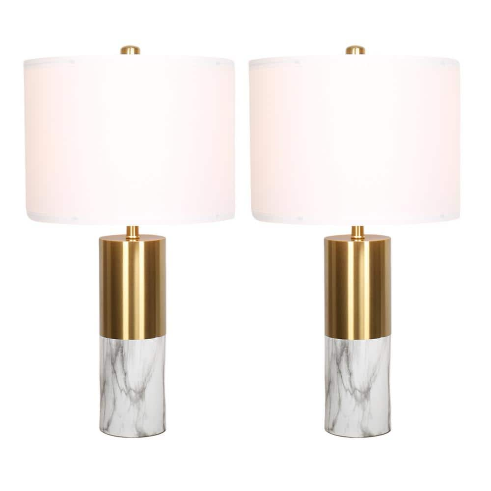 Pia Ricco 19.6 in. Gold Plating and White Marble Effect Besides Lamp ...