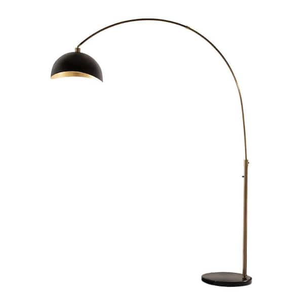 Luna Bella 92 in. Weathered Brass Arc 1-Light Dimmable LED Floor Lamp with Black Marble Base & Gold-Leaf Shade