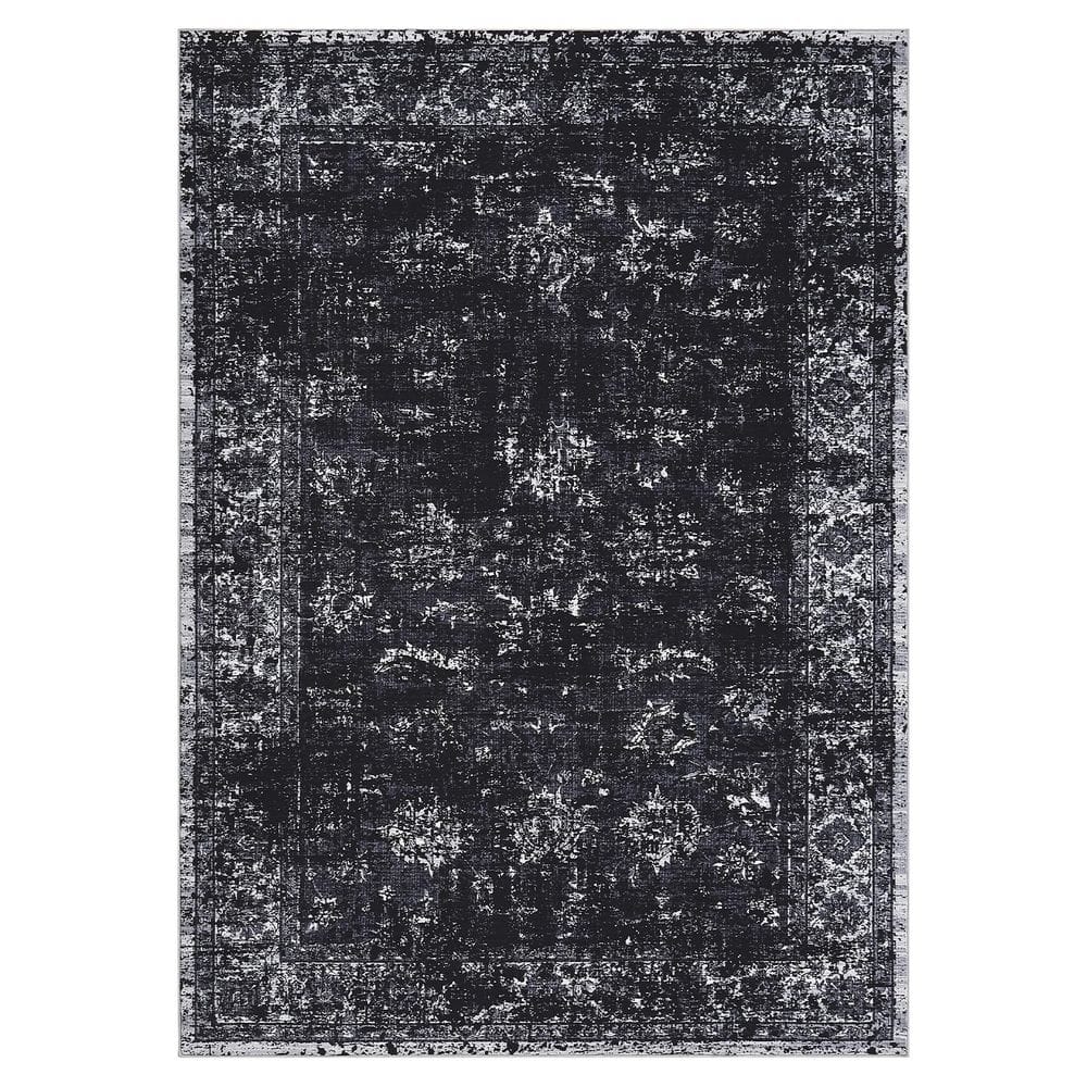 10 ft. x 13 ft. Black Large Size Non-Slip Bohemian Style Washable ...