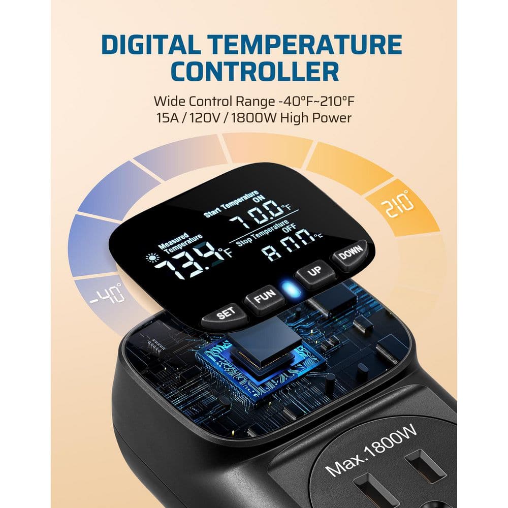 Black Digital Temperature Controller with VA Display and Programmable Timer