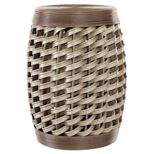 14 in. Brown Woven Medium Round Wood End Accent Table (2- Pieces)