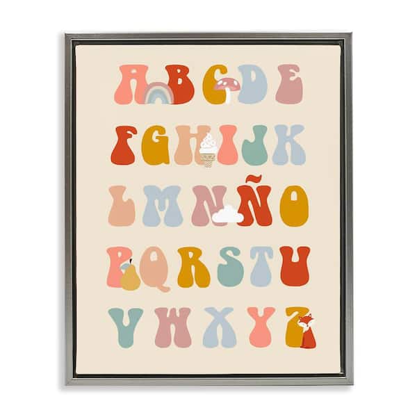 Stupell Industries Spanish Alphabet Soft Illustrations by Lil' Rue Gray Floater Frame Typography Graphic Art Print 21 in. x 17 in.