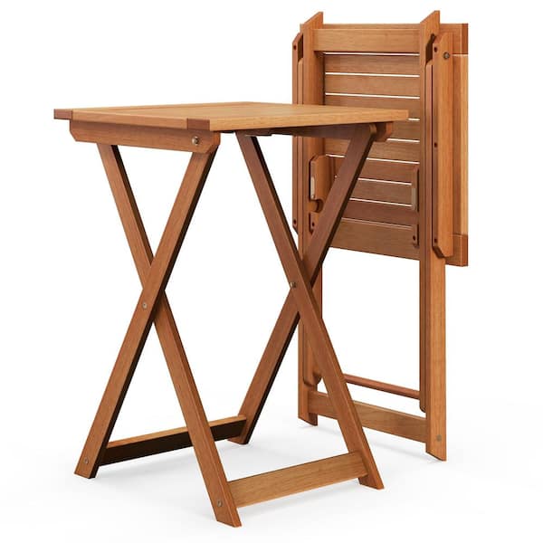 Costway 20 in. Patio Folding Table Hardwood Outdoor Bistro Table with Slatted Tabletop